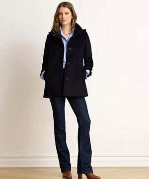 Lauren Ralph Lauren Black Wool Blend Hooded A Line Coat Jacket Sz16 Quiet Luxury
